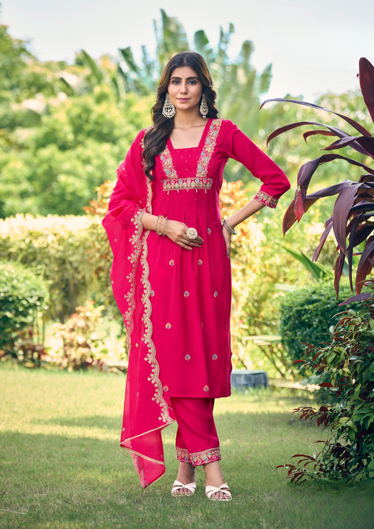 Lovely Rani Pink Color Sequence Cording Thread Work With Salwar Suits For Women