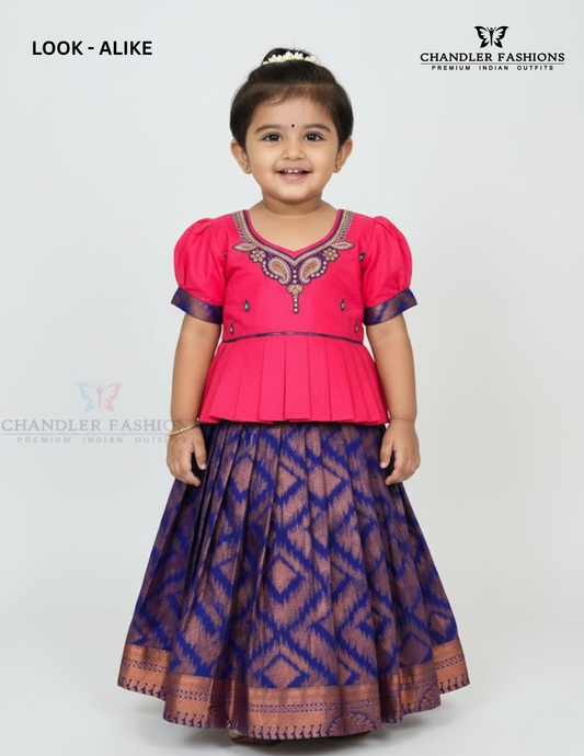 Pretty Pink And Blue Color Art Silk Langa Sets