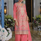 Stunning Pink Color Chinon Embroidery Work Kurti With Palazzo Pant And Dupatta