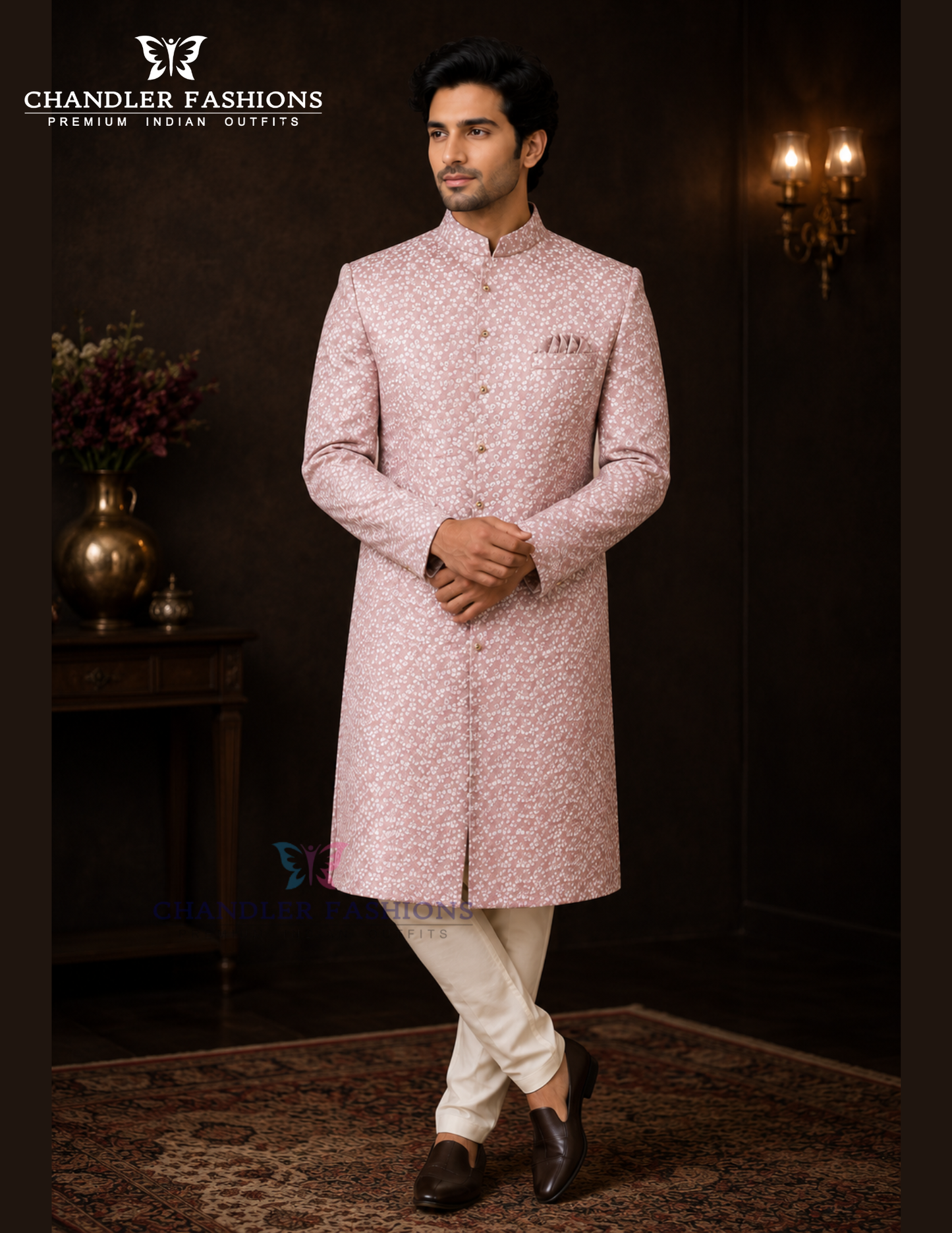 Wonderful Pastel Pink Color Raw Silk With Embroidery Work Sherwani Suit For Men - PREMIUM QUALITY