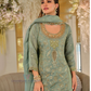 Green Color Chinon With Embroidery And Sequins Work Palazzo Suit In Chandler
