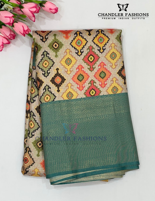 Alluring Multicolor Soft Silk With Ikkat Printed Work Saree For Women