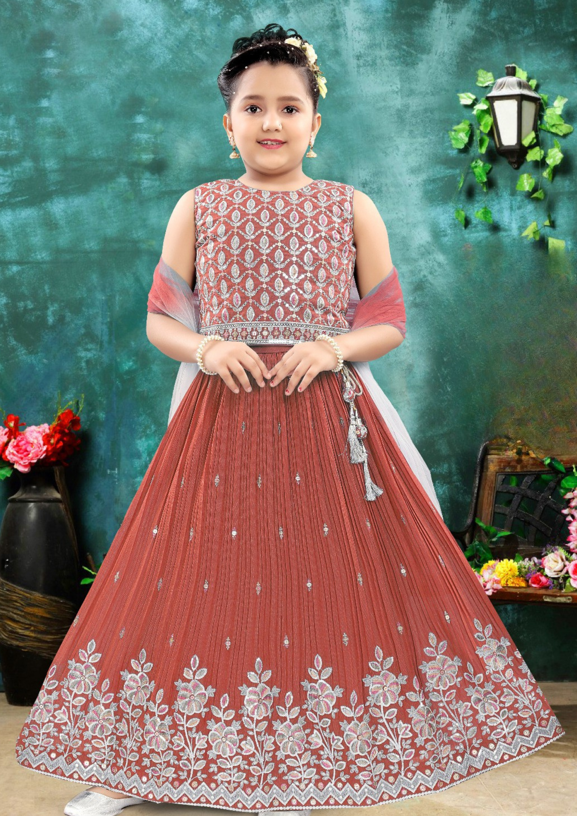 Alluring Light Red Colored Embroidery And Sequins Work Choli Sets For Girls