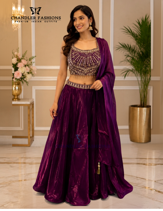 Amazing Purple Color Georgette With Embroidery And Sequins Work Lehenga Choli For Women