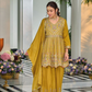 Elegant Yellow Color Heavy Chinon With Embroidery Work Sharara Suits With Dupatta