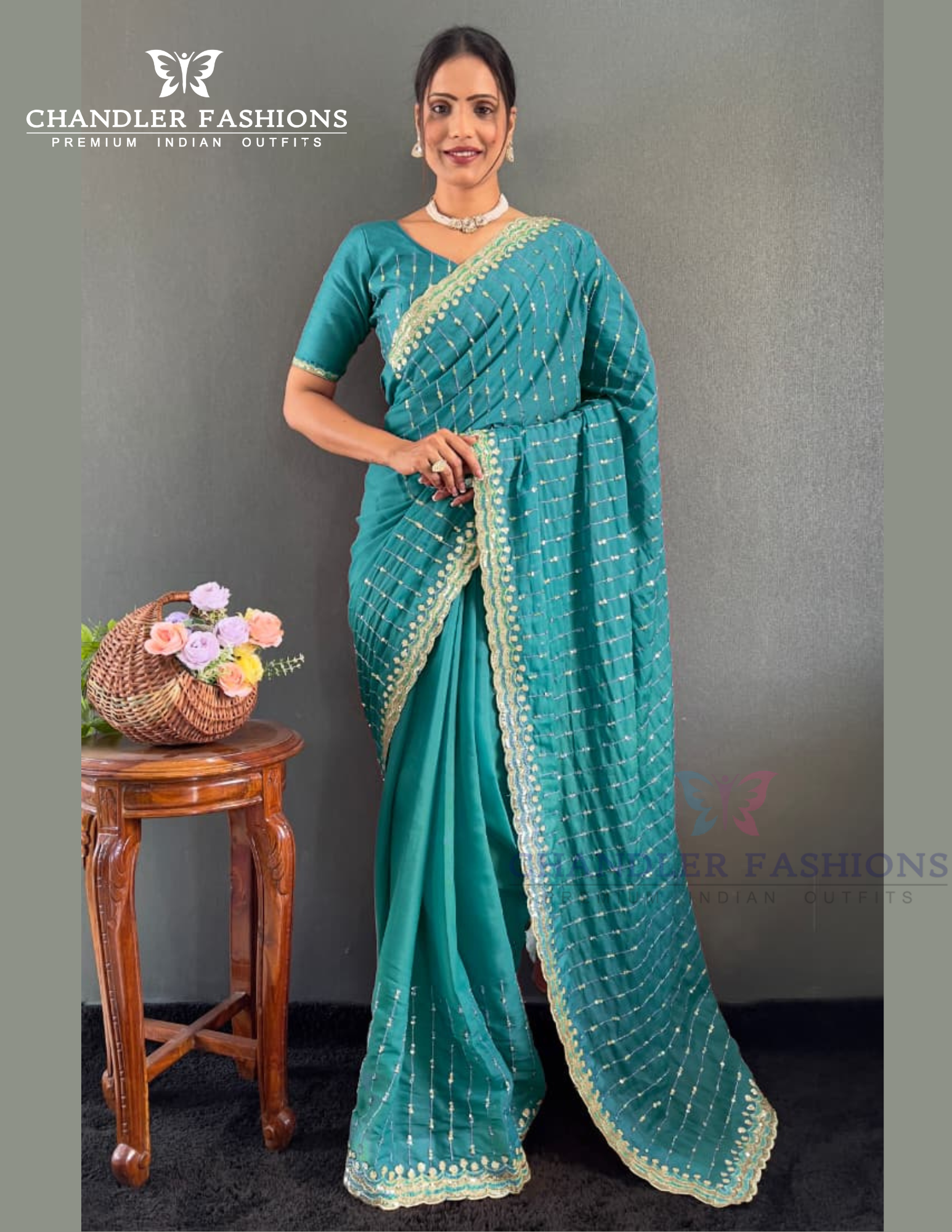 Attractive Teal Blue Color Georgette Silk Ready To Wear Saree With Embroidery And Sequins Work