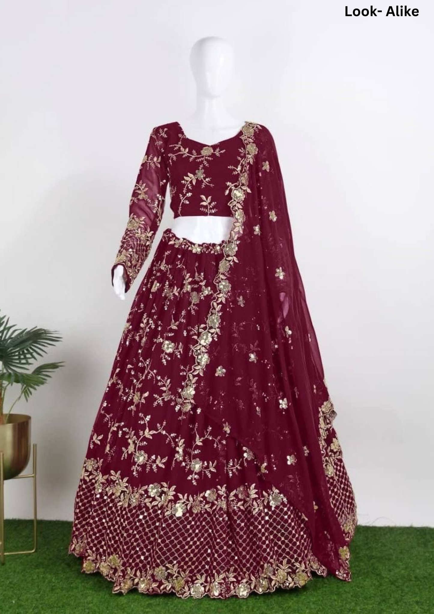 Appealing Maroon Color Designer Georgette Sequins Embroidered Lehenga Choli With Fancy Net Dupatta