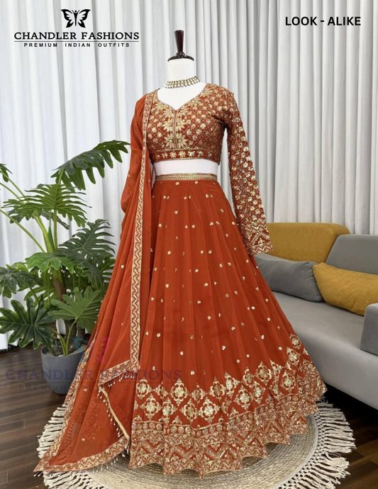 Elegant Orange Color Faux Georgette Lehenga Choli With Embroidery And Sequins Work In USA