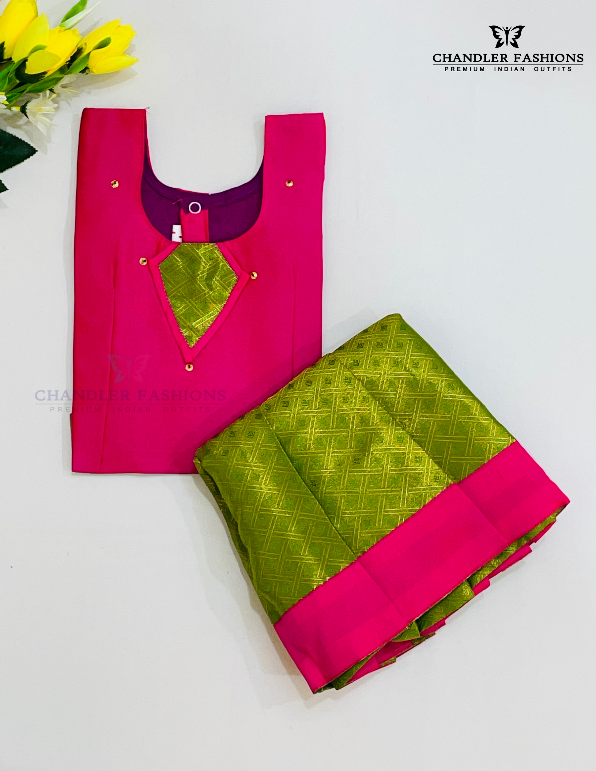 Alluring Pink Colored Self Design Silk Langa Sets In Tempe