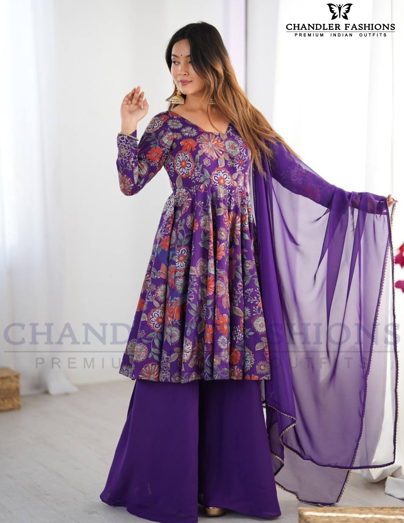 Purple Color Soft Roman And Palazzo With Dupatta Near Me