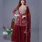 Alluring Maroon Color Georgette Embroidered Work Sharara Suits For Women