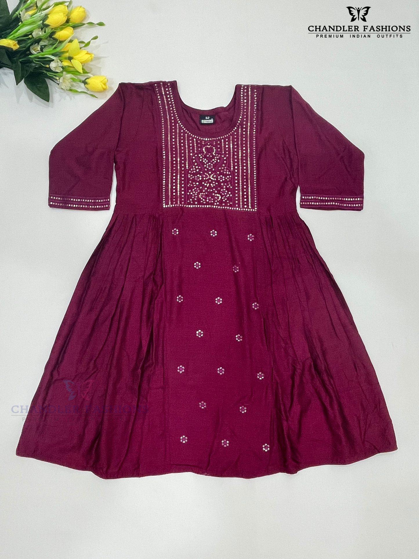 Attractive Dark Pink Color Embroidery And Sequins Work Kurti For Women