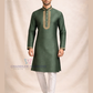 Delightful Green Color Brocade Designer Men's Kurta With Pajama Pant
