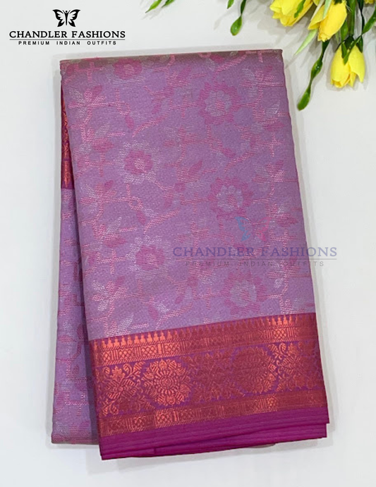 Attractive Lavender Color Saree With Zari Work For Women
