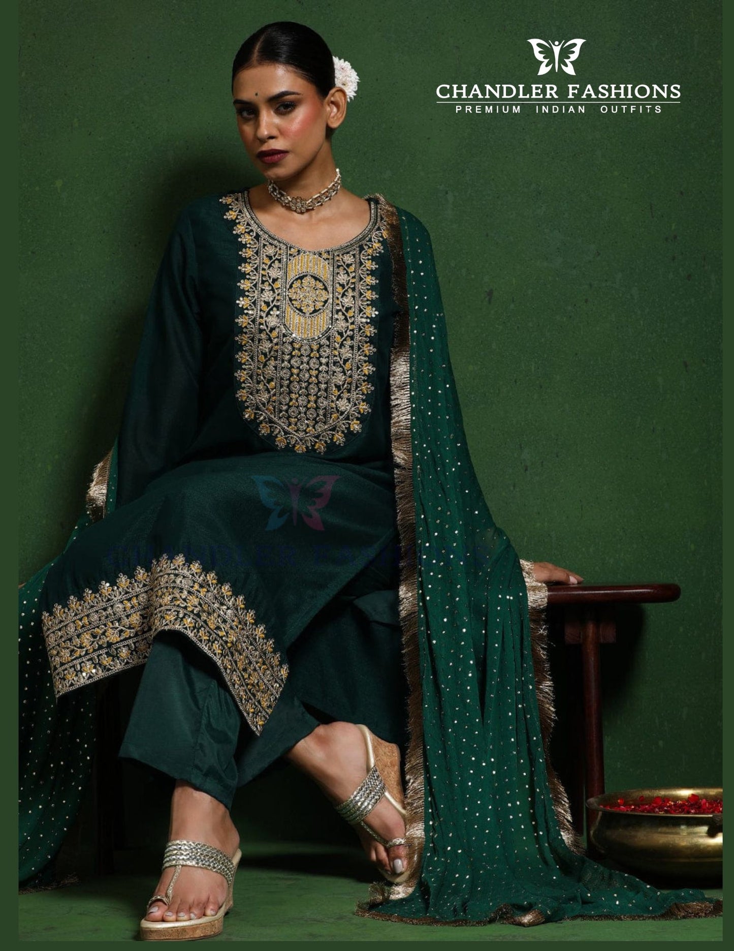 Beautiful Dark Green Color Cotton Silk With Embroidery Work Salwar Suits For Women In USA