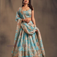 Beautiful Light Blue Color Golden Zari And Sequins Work Lehenga Choli With Dupatta Set