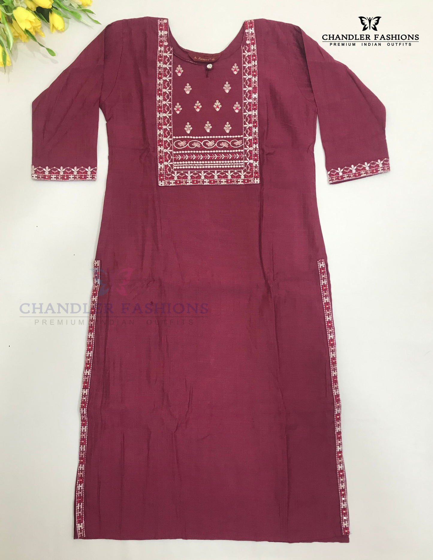 Delightful Maroon Color Cotton Kurti For Girls