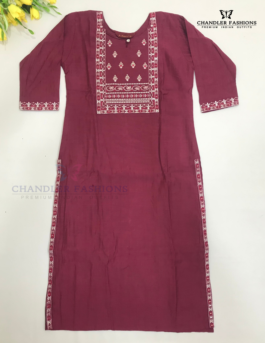 Delightful Maroon Color Cotton Kurti For Girls
