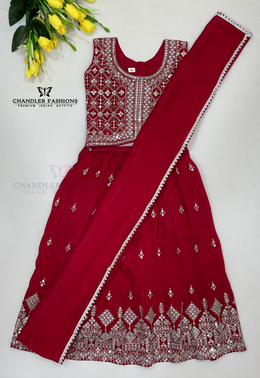 Attractive Red Colored Georgette Choli Sets With Stone Work For Girls