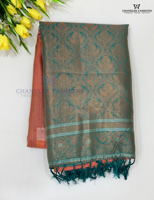 Stunning Pastel Color Tissue Silk With Zari Work Saree For Women