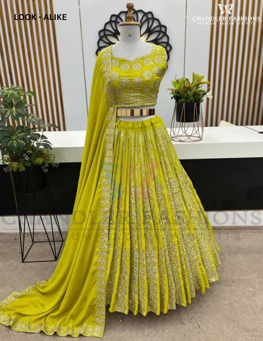 Alluring Yellow Color Heavy Embroidery Sequins Work Wedding Lehenga Choli
