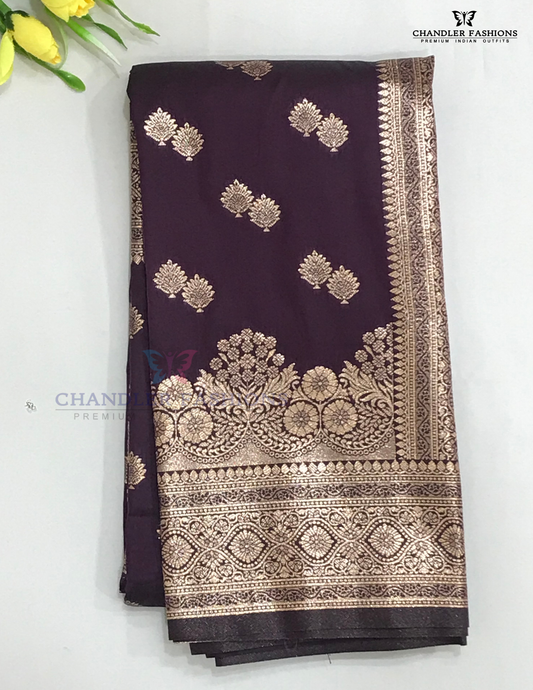 Stunning Dark Purple Color Soft Silk Saree With Zari Work For Women