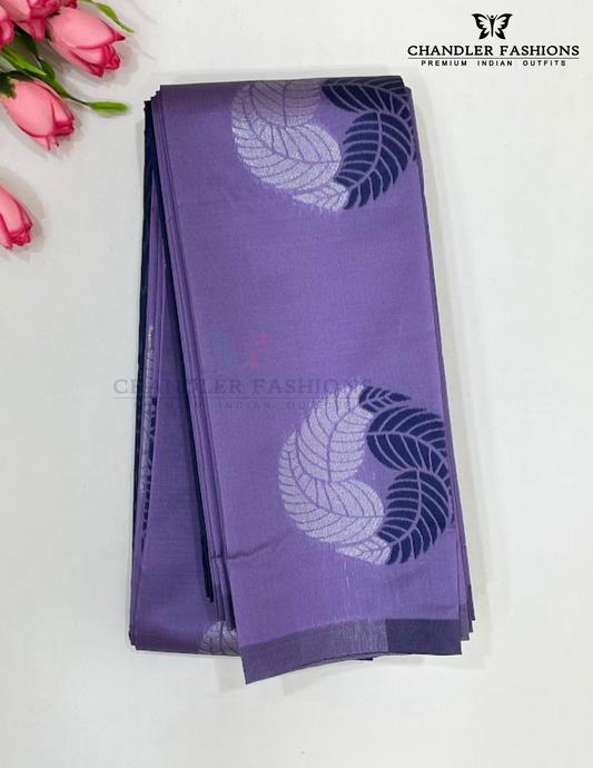 Attractive Purple Color Leaf Motifs Pure Kanchi Silk Saree For Women