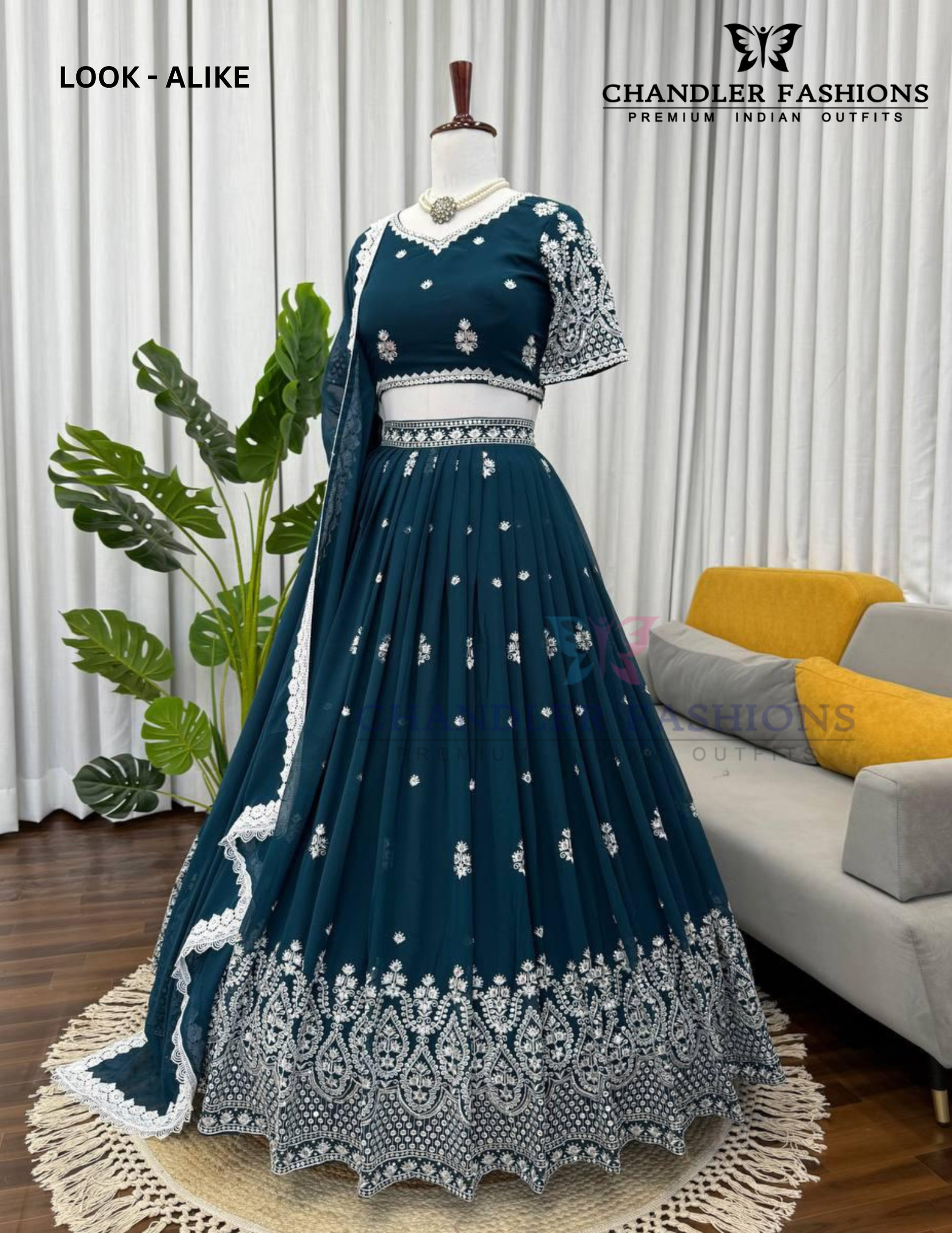 Attractive Teal Blue Color Embroidery And Sequins Work Lehenga Choli Near Me