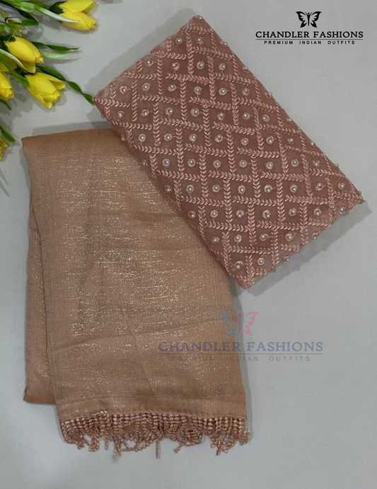 Attractive Peach Color Chiffon Saree For Women