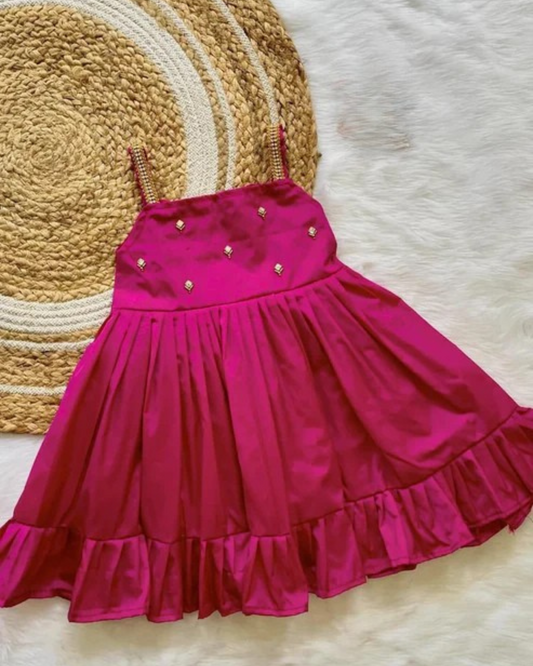 Beautiful Rani Pink Color Kids Party Wear Princess Frock