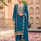 Attractive Blue Color Sequins And Embroidery Work Palazzo Suits With Dupatta For Women