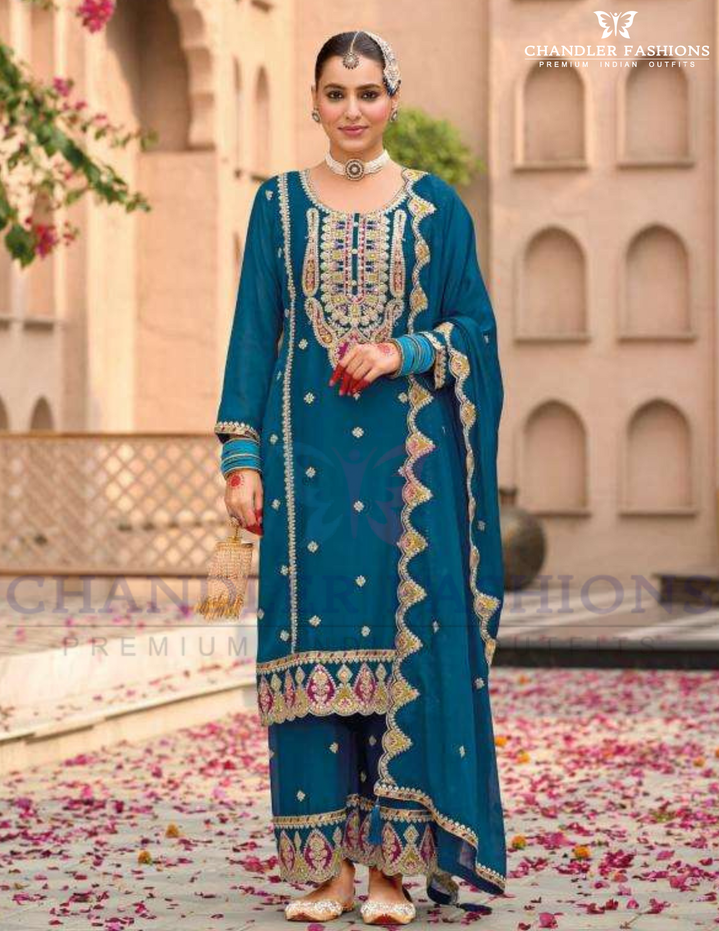 Attractive Blue Color Sequins And Embroidery Work Palazzo Suits With Dupatta For Women