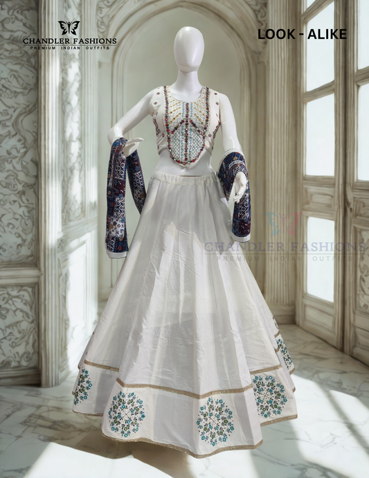 Wonderful White Colored Embroidery Work Chaniya Choli Sets For Women