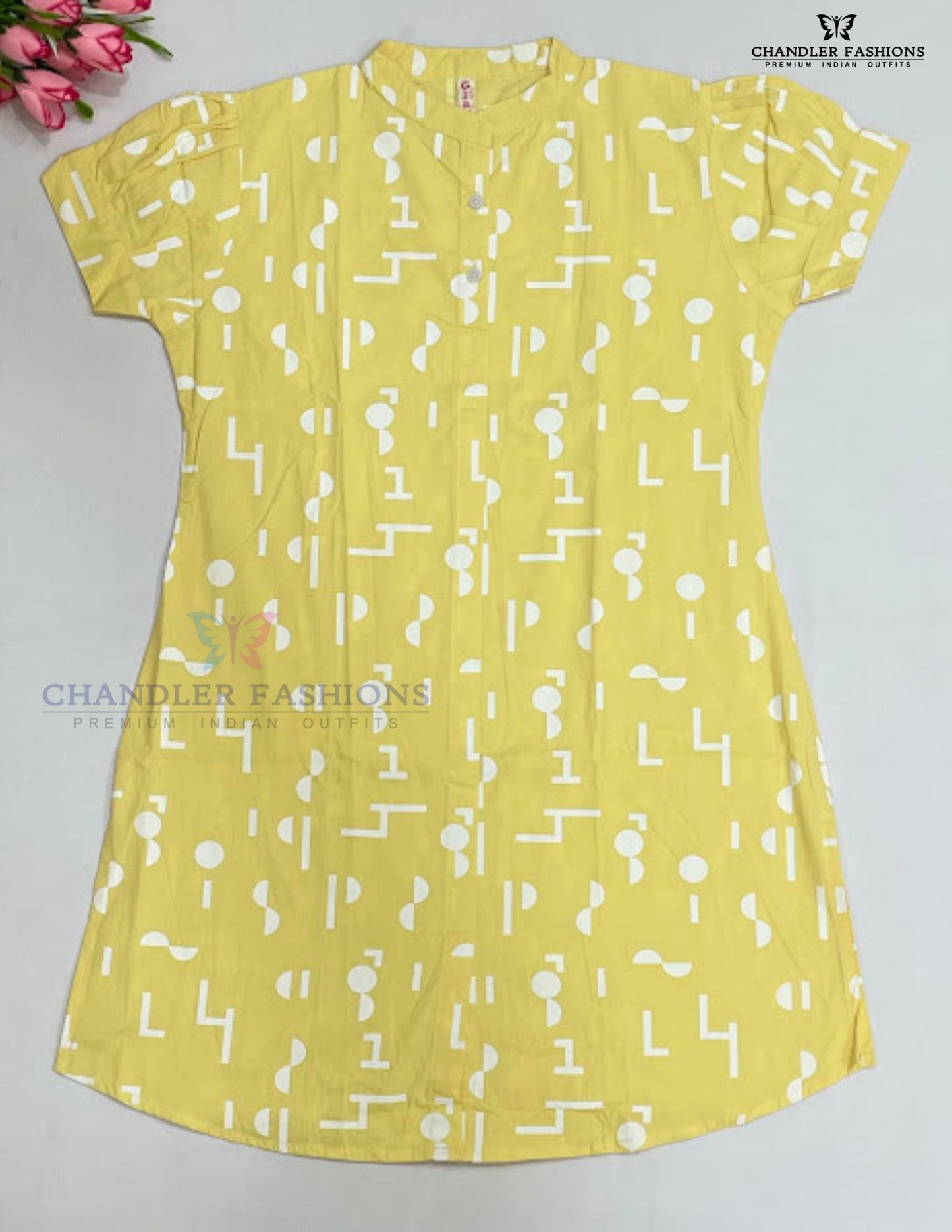 Exquisite Yellow Color Cotton Kurti With Printed Work For Girls