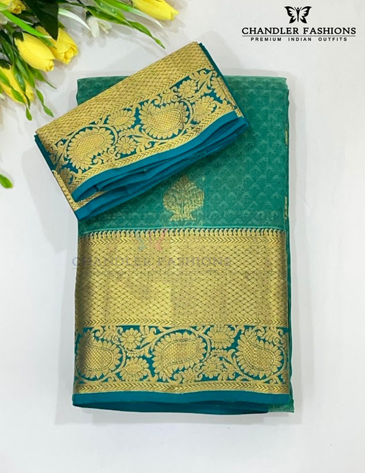 Elegant Green Color Pure Kanchi Silk With Gold Zari Work Saree For Women - SILKMARK CERTIFIED