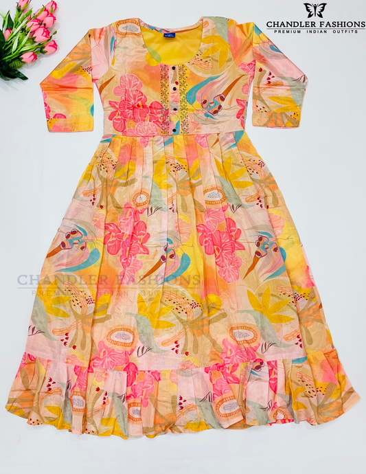 Graceful Multicolor Chiffon Sequins Stone Work Kurti For Women