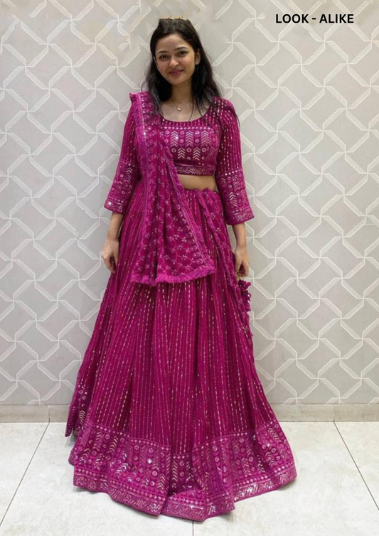 Beautiful Rani Pink Colored Multi Needle Work And Embroidery And Zari Work Lehenga Cholis For Women