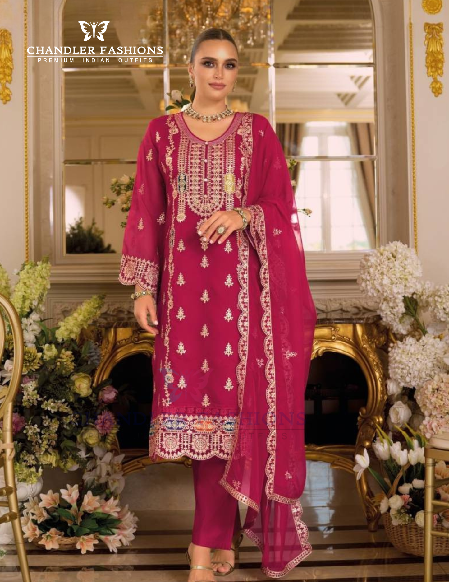 Attractive Pink Color Soft Organza With Embroidery Work Salwar Suits And Dupatta