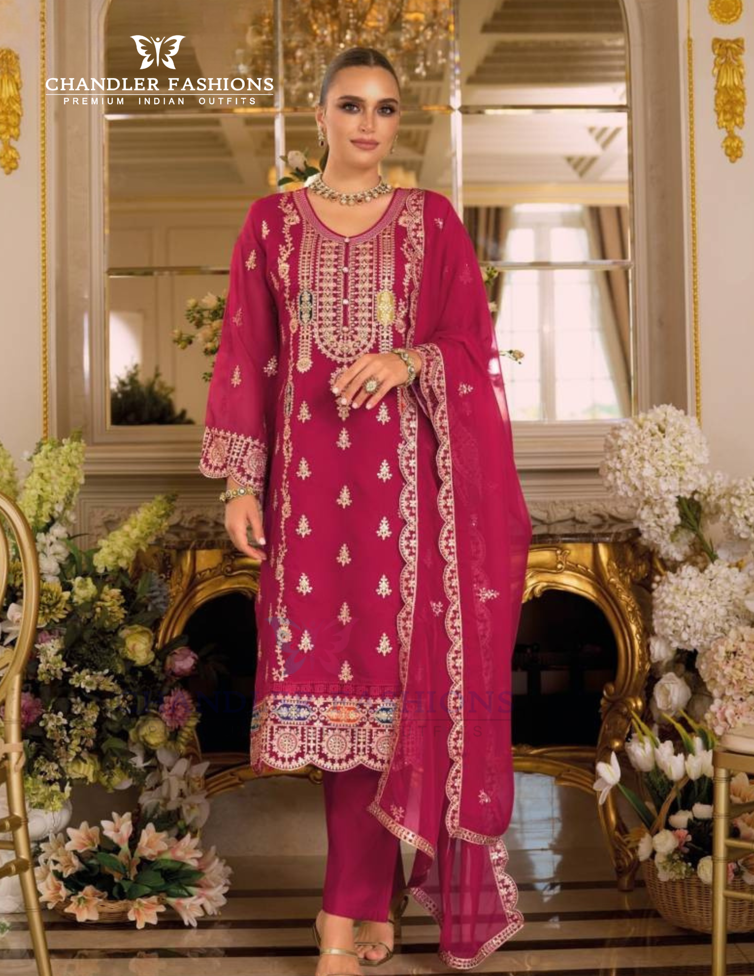 Attractive Pink Color Soft Organza With Embroidery Work Salwar Suits And Dupatta