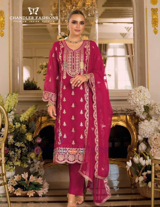 Attractive Pink Color Soft Organza With Embroidery Work Salwar Suits And Dupatta