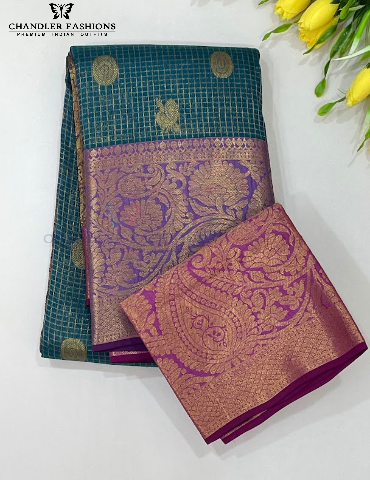 Beautiful Rama Green Color Pure Kanchi Silk Gold Zari Work Saree For Women - SILKMARK CERTIFIED
