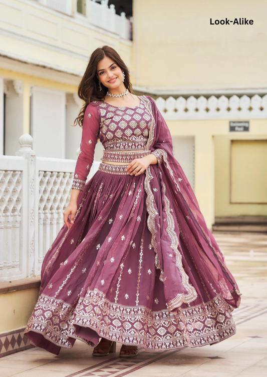 Attractive Pink Color Designer Faux Georgette Sequins Work Lehenga With Dupatta