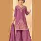 Pretty Light Violet Color Heavy Chinon With Embroidery And Sequins Work Palazzo Suits For Girls