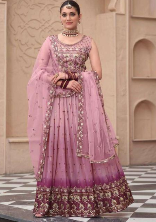 Attractive Purple Color Embroidered Designer Lehenga Choli With Dupatta