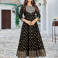 Beautiful Black Color Rayon print Embroidery Gown With Belt