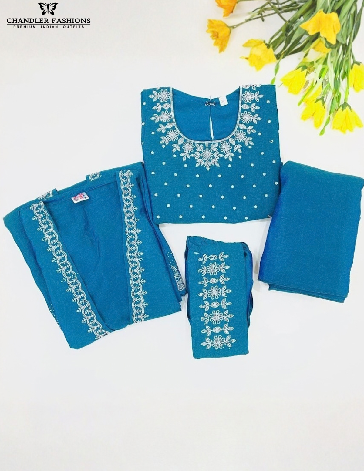 Stunning Teal Blue Color Satin Silk Palazzo Suits With Embroidery And Sequins Work For Kids Girls In USA