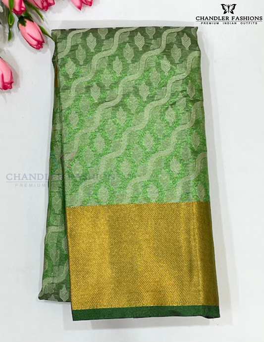 Wonderful Green And Gold Art Silk Saree With Gold Zari Work For Women