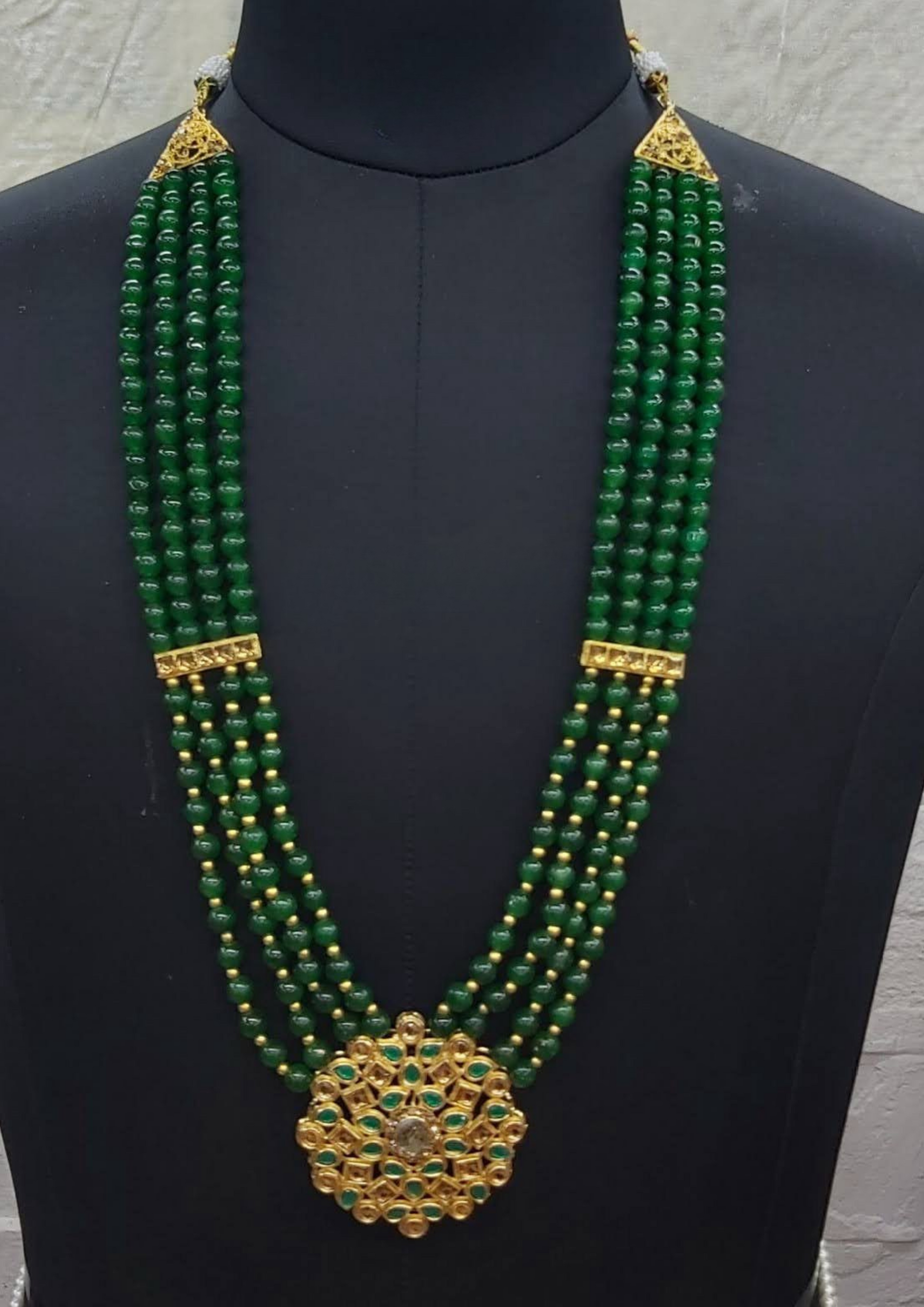 Gorgeous Multilayered Green Color Designer Beaded Mala For Men