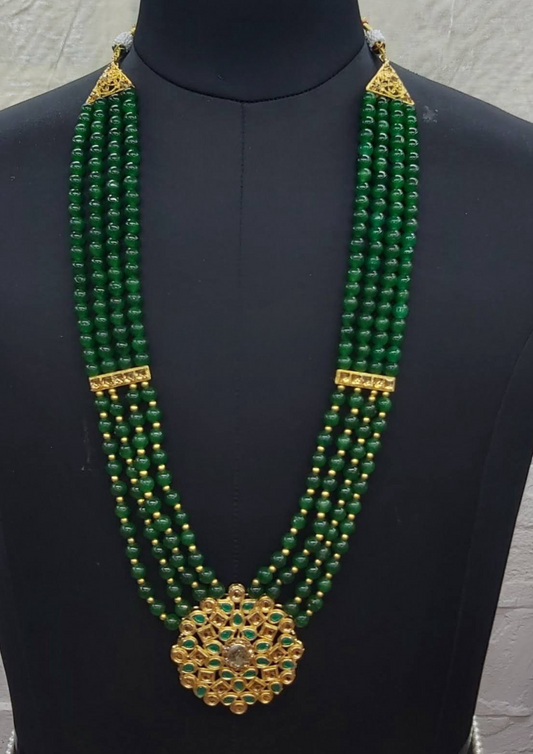 Gorgeous Multilayered Green Color Designer Beaded Mala For Men