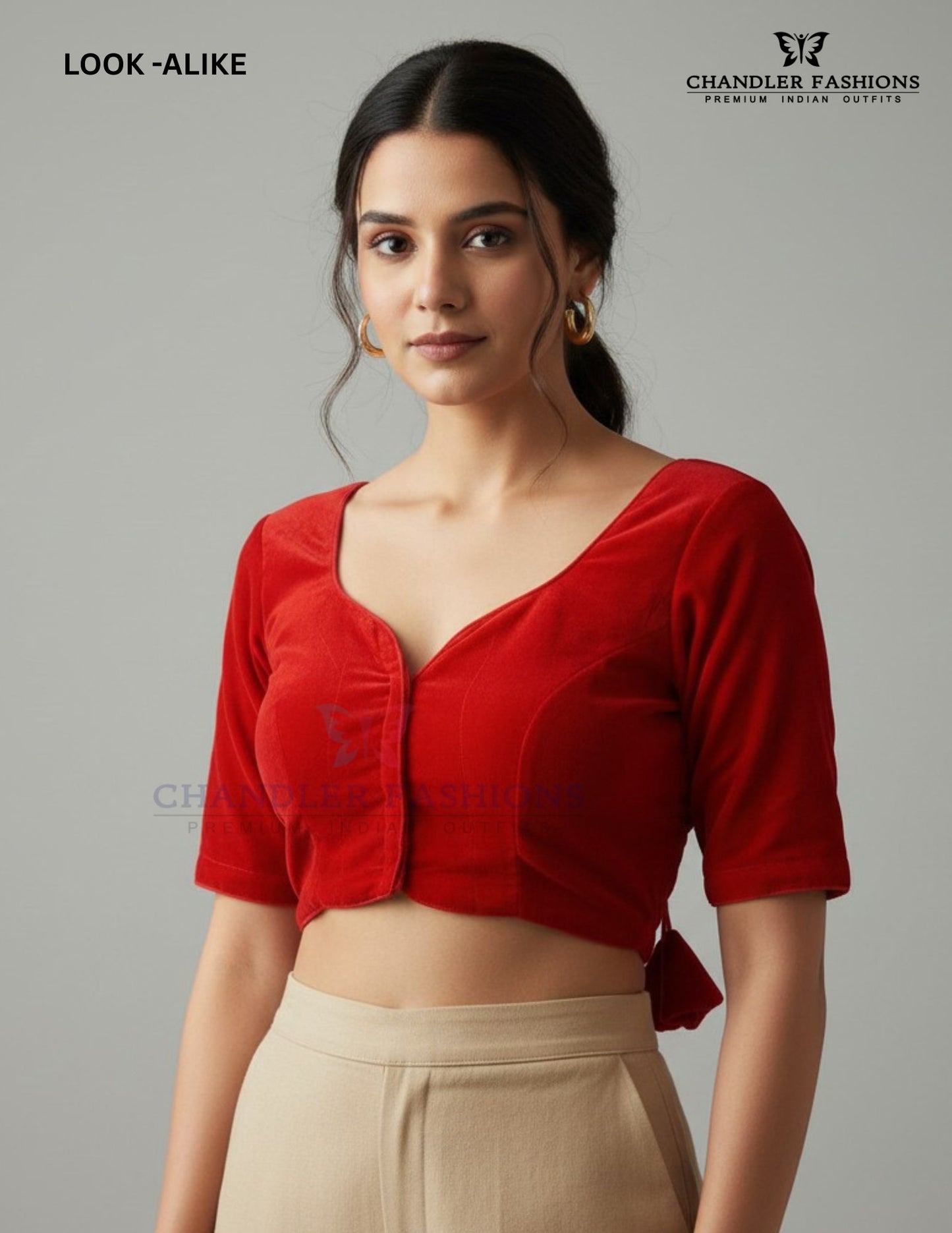 Attractive Navy Blue Colored Velvet With Paan Neck Readymade Blouse For Women